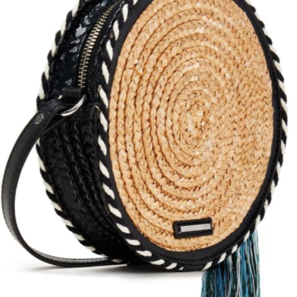 Rebecca Minkoff Straw Circle Crossbody Bag, Blue Multi - Picture 3 of 14
